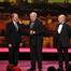 Bruno Ganz (left) and Volker Schlondorff (left) present Michel Piccoli with a surprise award